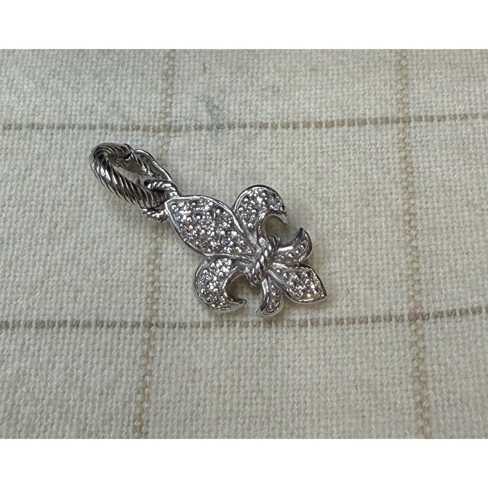 JUDITH RIPKA Sterling Silver CZ Fleur De Lis Enhancer Charm Pendant Signed Rare